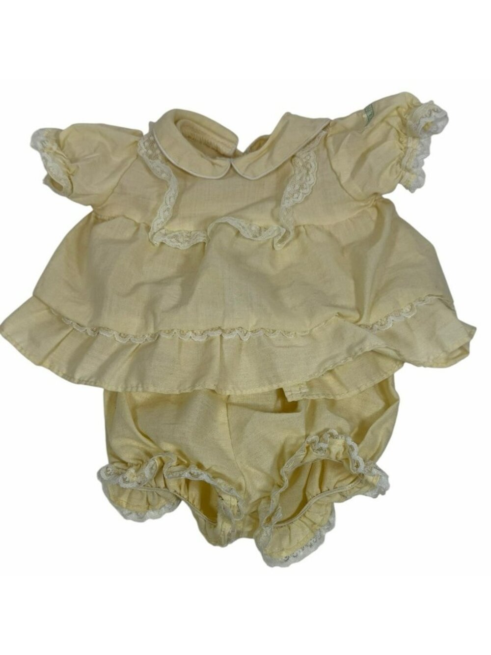 Vintage 1980s Cabbage Patch Kids Beige Tan Dress & Bloomers Lace Trim Peter Pan
